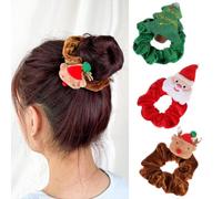 Chouchou de Noël Chouchous 3 Pièces Chouchous de Noël Set Chouchous en Velours Sapin Noël Elk Père Noël Bandeaux Cheveux Accessoires de Cheveux de Noël pour Filles Femme Cadeau de Noël (A)