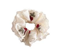 Chouchou élastique à cheveux brodé avec fleurs pour femmes et filles - Accessoire pour cheveux doux et extensible