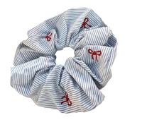 Chouchou élastique avec nœuds délicats et rayures bleues pour adultes et filles, accessoire de cheveux confortable en tissu