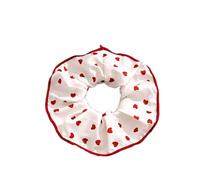 Chouchou en tissu de qualité supérieure - Blanc et rouge - 1 pièce - Grand en forme de cœur - Avec élastique contre les frisottis et la casse des cheveux