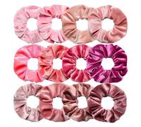 Chouchou Satin Lot de 12 chouchous en velours for femmes et filles, élastiques à cheveux, blancs, noirs, bleus, verts, violets, rouges roses(Mix Pink)