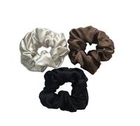 Chouchou Satin Lot de 3 chouchous en soie for cheveux, largeur 6 cm, grands élastiques for queue cheval, luxe for femmes, gris(Color-16)