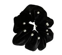 Chouchou tendance en tissu avec fausses perles décoratives, élastiques à cheveux plissés, élastiques à cheveux tendance pour fête décontractée, chouchou noir pour bal de fin d'année, événement