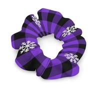 Chouchous à carreaux noirs et violets à motifs flocons de neige pour femmes - Accessoires de coiffure tendance pour queue de cheval