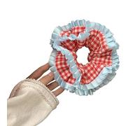 Chouchous à cheveux tendance en treillis avec nœud papillon en tissu à volants style coréen pour cheveux surdimensionnés pour femmes (rouge)