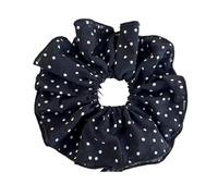Chouchous À Pois Pour Femmes 21cm Oversized Double Layer Black White Polka Dots Scrunchies Elegant Women Chiffon Elastic Hair Bands Girls Ties Ropes(Black)