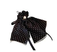 Chouchous À Pois Pour Femmes Soft Bow Ribbon Dot Skirt Hem Scrunchies Women's Bun Hair Rope Ponytail Pearl Hair Tie Sweet Hair Accessories(Black)
