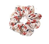 Chouchous Élastiques 3 Pièces Tissu Floral Gros Intestin Cercle Cheveux Cercle Queue De Cheval Cheveux Corde Cheveux Accessoires Pour Femmes Fleur De Prunier Beige