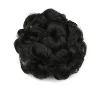 Chouchous en cheveux synthétiques bouclés, chignon élastique, donut, postiche for femmes Look élégant chic(Jet black)