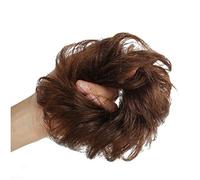 Chouchous humains ondulés désordonnés - Extensions de chignon de mariage - Élastique - Chouchou pour queue de cheval - Marron foncé