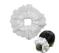 Chouchous surdimensionnés pour femme - Double couche en dentelle pour queue de cheval - Accessoires pour cheveux - Blanc