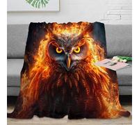 Chouette Ardente Couverture 3D Imprimée Microfibre Canapé Décor Feu Chouette Throw Blanket pour Adultes Adolescents Chambre Cadeau 60x80(150x200cm)