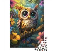 Chouette aux Grands Yeux Puzzle 1000 Pièces Papier Adultes Fleurs colorées en forêt Coffret Puzzle 1000 Pièces Détente Cadeau Maison 38x26cm/1000pcs