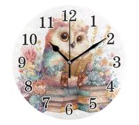 Chouette Blanche Horloges Horloges Murales Facile À Lire Ronde Horloge Murale pour Maison Café Chambre 25Cm