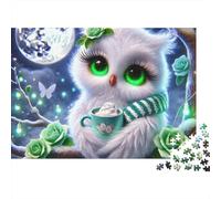 Chouette Blanche Puzzle 1000 Pièces Papier pour Adultes Nuit au Clair de Lune Puzzle en Famille Détente Décoration Cadeau 38x26cm/1000pcs
