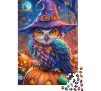Chouette Chapeau de Sorcière Puzzle 1000 Pièces Papier pour Adultes Citrouille Nuit Jeu de Puzzle 1000 Pièces Relaxation Cadeau Maison 52x38cm/1000pcs