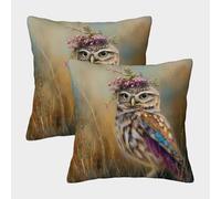 Chouette chevêche Housse De Coussin,Style de Peinture à l'huile Taie d'oreiller,Confortable Et Durable Maison Salon Chambre Décoration De La Imprimée,45x45cm Paquet De 2