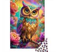 Chouette Colorée Fleurs Vives Puzzle 1000 Pièces pour Adultes Papier Jeu de Puzzle 1000 Pièces Famille Détente Cadeau 70x50cm/1000pcs