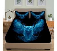 Chouette de RêVe CréAtive Parure de Lit 2 Personnes, Drap Housse en Microfibre Bleu Housse de Matelas 30cm Épais Protection de Matelas - Antidérapant Anti Rides 3 Pièces 140x190 cm