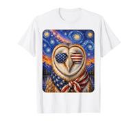Chouette effraie Portant des Lunettes Drapeau américain Art américain T-Shirt Graphique avec Valeur