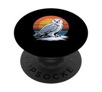 Chouette enneigée Coucher de Soleil rétro Arctique Wildlife Bird Scène PopSockets PopGrip Adhésif
