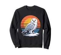Chouette enneigée Coucher de Soleil rétro Arctique Wildlife Bird Scène Sweatshirt