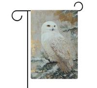 Chouette enneigée perchée sur pin givré Drapeau de jardin saisonnier Vacances en toile de jute double face Maison cour Drapeaux extérieurs 30,5 x 45,7 cm
