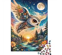 Chouette Forêt Rivière 1000pcs Mini Puzzle pour Adultes Difficile | 52x38cm Carton Décor Salon Structure Durable Cadeau Anniversaire Relaxation