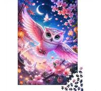 Chouette Lune Fleur Puzzle, 1000 Pièces Jeu D'intérieur Adulte | 52x38cm Carton, Exercice Cérébral, Ajustement Précis, Amateurs D'art, Réduction Du Stress