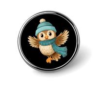 Chouette mignonne avec chapeau, écharpe, pin's rond, bouton, broche, badge, accessoire élé pour chapeau, vêtements et bijoux