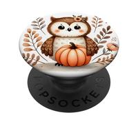 Chouette Mignonne Tenant Une Citrouille Orange récolte d'automne PopSockets PopGrip Adhésif