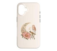 Chouette télescope Lune Observation des étoiles Cottagecore Motif Floral céleste Coque pour iPhone 16