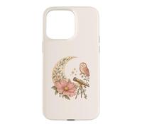 Chouette télescope Lune Observation des étoiles Cottagecore Motif Floral céleste Coque pour iPhone 15 Pro Max