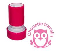 Chouette travail Hibou Tampon Encreur Enseignant - Rose 22mm, Re-éncrable^