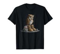 Chouette Triste au Look Symbolique de Champ de Bataille avec Bottes Militaires T-Shirt