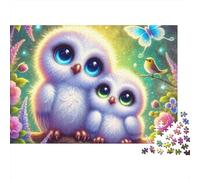Chouettes Cartoon Décoration Florale Puzzle 1000 Pièces Puzzle pour Adultes Scène Nocturne Puzzle en Famille Détente Décoration Maison 38x26cm/1000pcs