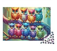 Chouettes Colorées Puzzle pour Adultes Puzzle 1000 Pièces Forêt Puzzle en Famille Décompression Décoration Maison 38x26cm/1000pcs