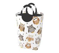 Chouettes de dessins animés mignons,Panier à linge pliable, grand bac de rangement résistant avec poignées, 50 L
