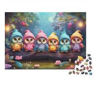 Chouettes de la Forêt Puzzle 1000 Pièces Papier Puzzle pour Adultes Nuit Lanterne Détente Décoration Familiale 70x50cm/1000pcs