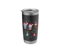 Chouettes de Noël mignonnes portant des chapeaux de Père Noël dans une scène d'hiver enneigée Gobelet isotherme en acier inoxydable double paroi