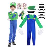 ChouGlow Super Plumber Brothers Costume adulte/enfant,Déguisement Mari Enfants Luigi Costume de Cosplay avec Combinaison, Bonnet, Barbe,Costume de Carnaval Classique Halloween Cosplay Erwachsene