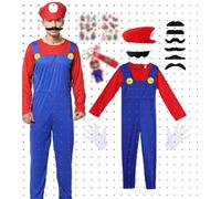 ChouGlow Super Plumber Brothers Costume adulte/enfant,Déguisement Mari Enfants Luigi Costume de Cosplay avec Combinaison, Bonnet, Barbe,Costume de Carnaval Classique Halloween Cosplay Erwachsene
