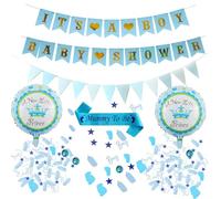 Choupauling Décorations de fête prénatale pour bébé garçon - Bannière « It's A Boy », écharpe d'épaule, ballons en aluminium, confettis à paillettes, drapeau triangulaire pour fête de révélation du