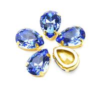 Choupee Lot de 36 cristaux à coudre K9 avec strass bleus en forme de goutte à dos plat et sertissage doré (10 x 14 mm, bleu)