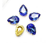 Choupee Lot de 36 cristaux à coudre K9 avec strass bleus en forme de goutte à dos plat et sertissage doré 13 x 18 mm, bleu