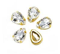 Choupee Lot de 36 cristaux à coudre K9 transparents en forme de goutte à dos plat sertissage doré (10 x 14 mm, cristal)