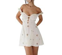 CHOUX Mini robe creuse à fleurs pour femmes, col en V, coupe ajustée, taille haute, robe caraco courte mignonne-A, M