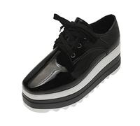 CHOUX Spring New Women Plat Platform Shoes Slip on Moccasins Ladies Chaussures décontractées Femmes épaisses Sole Brogue Creepers Sneakers-Black,36