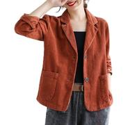 CHOUX Veste en Velours côtelé Dames Britanniques Dames décontractées coréennes Dames lâches Blazer à Poitrine-Red,XXL