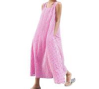 Chouyatou Robe d'été décontractée pour femme avec motif à carreaux en coton, ample, avec poches, style bohème, robe de plage, rose, Taille M